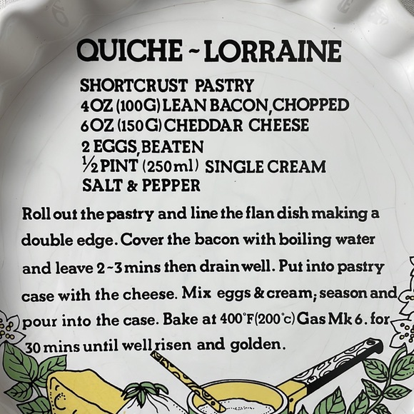Vintage Quiche Lorraine Recipe Pie Plate bakeware Ulster Ceramics Ireland - Picture 2 of 16